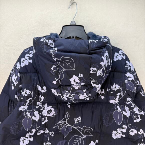 COLUMBIA WOMEN'S PLUS 1X/XL BOUNDLESS DAYS NAVY FLORAL PRINT LONG DOWN JACKET - Picture 6 of 8